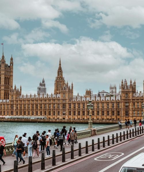 Houses of Parliament and Westminster Bridge in London, England
